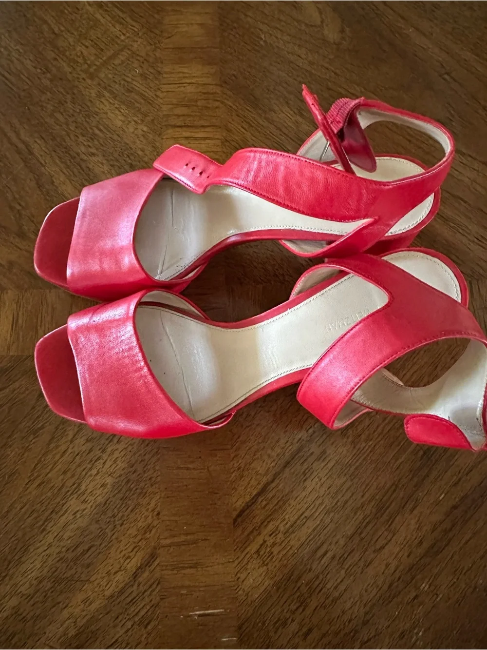 Stuart Weitzman Red Women's Block Heel Sandals with Ankle Buckle Size 9/9.5